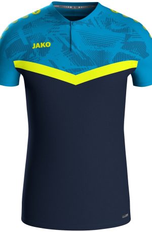 Blue and navy sports jersey with a yellow chevron across the chest and JAKO branding on the left shoulder, front view