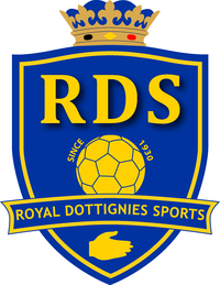 Logo for Royal Dottignies Sports (RDS) club: blue shield with crown, yellow soccer ball, and a banner reading 'Royal Dottignies Sports'